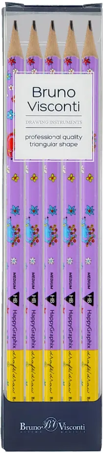 Набор карандашей чернографитовых HappyGraphix. Ежики, НВ, 5 штук обложка книги