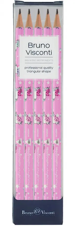 Набор карандашей чернографитовых HappyGraphix. Единороги, НВ, 5 штук обложка книги