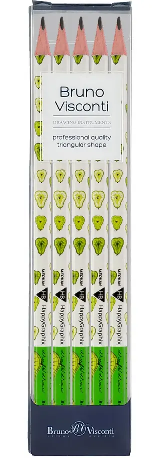 Набор карандашей чернографитовых HappyGraphix. Груши, НВ, 5 штук обложка книги