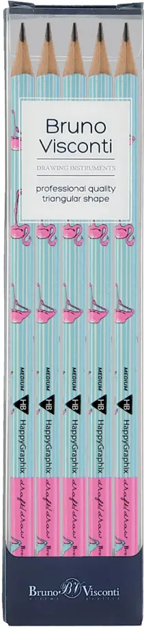 Набор карандашей чернографитовых HappyGraphix. Фламинго, НВ, 5 штук обложка книги