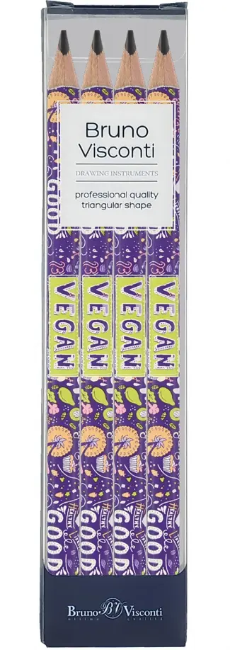 Набор чернографитовых карандашей HappyGraphix Jumbo. Веган, 4B, 4 штуки обложка книги