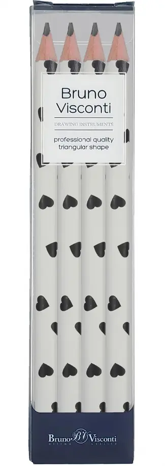 Набор чернографитовых карандашей HappyGraphix Jumbo. Монохром. Сердечки, 4B, 4 штуки обложка книги