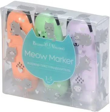 Набор текстовыделителей Meow Marker, 3 штуки, пастельный мятный, оранжевый, сиреневый обложка книги