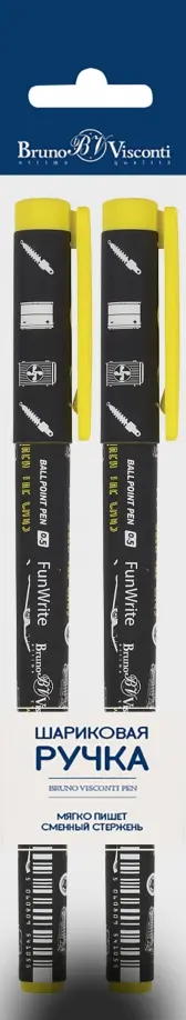 Набор из 2 шариковых ручек FunWrite Машины. Цвет желтый, синие обложка книги