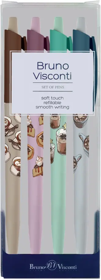 Набор из 4 шариковых ручек HappyClick Кофемания, 0.5 мм., синий обложка книги