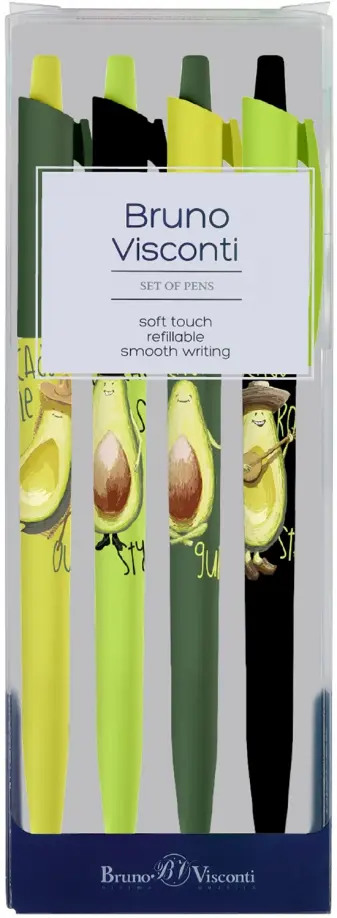 Набор из 4 шариковых ручек HappyClick Avocado Style, 0.5 мм., синий обложка книги