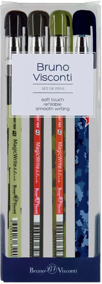 Набор шариковых ручек MagicWrite. Милитари, 0.5 мм., синий, 4 штуки обложка книги