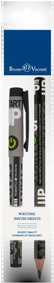 Ручка шариковая FreshWrite, синяя и карандаш чернографитный HappyGraphix Jumbo. Start Up, 4B обложка книги