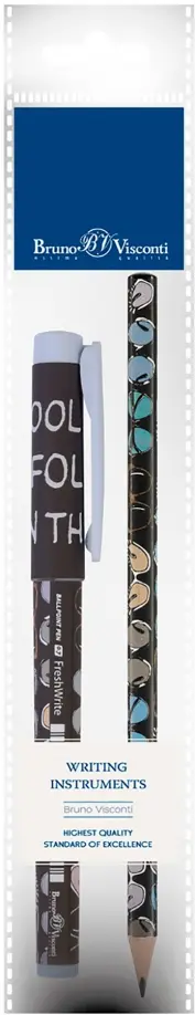 Ручка шариковая FreshWrite, синяя и карандаш чернографитный HappyGraphix. Очки, НВ обложка книги