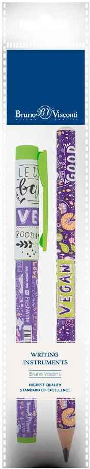 Ручка шариковая FreshWrite, синяя и карандаш чернографитный HappyGraphix Jumbo. Черничный смузи, 4B обложка книги