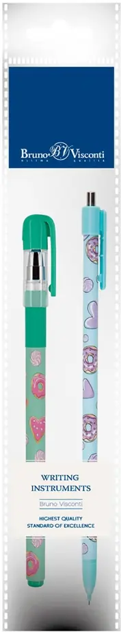 Ручка шариковая MagicWrite, синяя и карандаш механический MagicGraphix. Сердечки, HB обложка книги