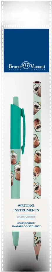 Ручка шариковая автоматическая HappyClick, синяя и карандаш HappyGraphix. Шоколадный коктейль, HB обложка книги