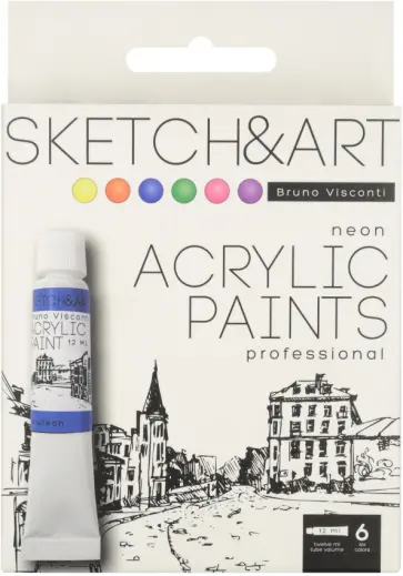 Краски акриловые Sketch&Art, 6 неоновых цветов обложка книги