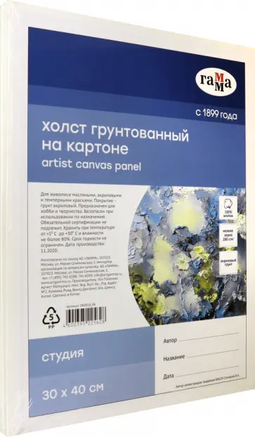 Набор холстов на картоне Студия, 30х40 см, 5 штук обложка книги