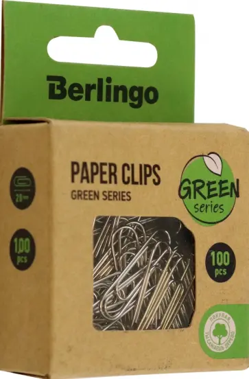 Скрепки Green Series, 28 мм, 100 штук Скрепки Green Series, 28 мм, 100 штук обложка книги