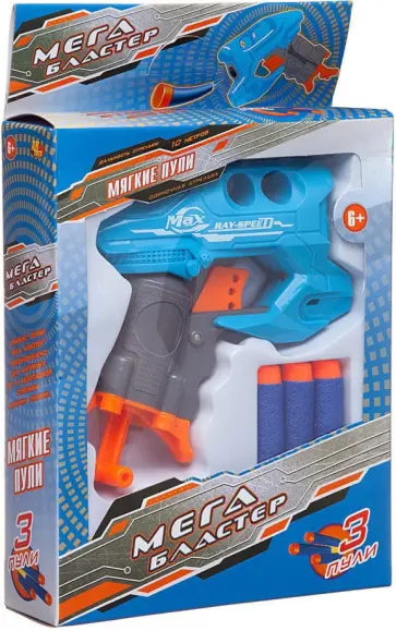Бластер Мегабластер, синий с 3 мягкими пулями обложка книги