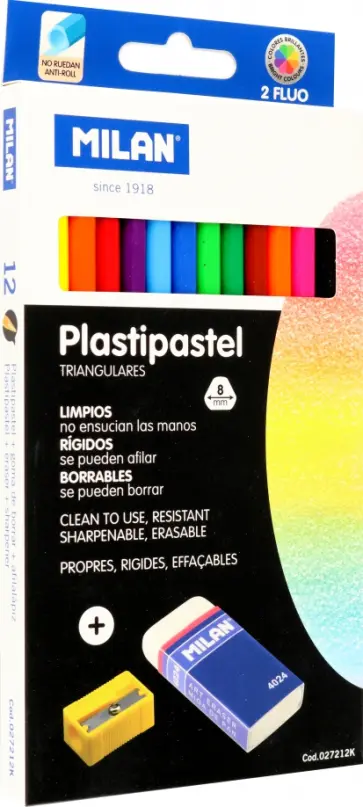 Карандаши цветные Plastipastel, 12 цветов, ластик и точилка обложка книги