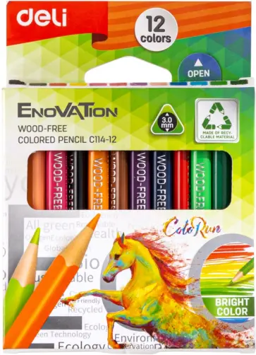 Карандаши цветные Enovation, 12 цветов, короткие обложка книги