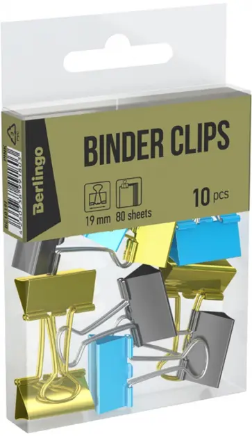 Зажимы для бумаг, 19 мм, 10 штук, цветные обложка книги