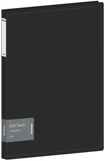Папка на 4 кольцах Soft Touch, черная обложка книги