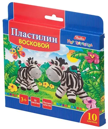 Пластилин восковой Забавные зверята, 10 цветов, со стеком обложка книги