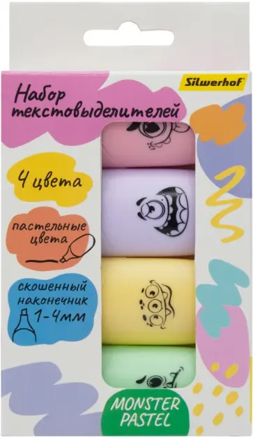 Набор текстовыделителей Monster Pastel, 4 цвета обложка книги