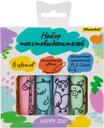 Набор текстовыделителей Happy Zoo, 6 цветов обложка книги