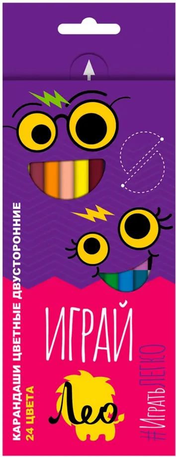Карандаши цветные Играй, 24 цвета, 12 штук, двусторонние обложка книги