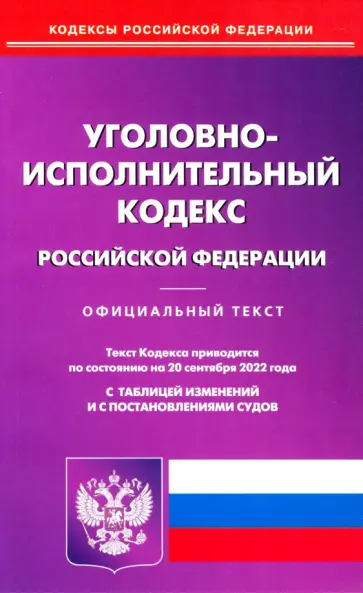 Уголовно-исполнительный кодекс Российской Федерации по состоянию на 20 сентября 2022 г. Уголовно-исполнительный кодекс Российской Федерации по состоянию на 20 сентября 2022 г. обложка книги