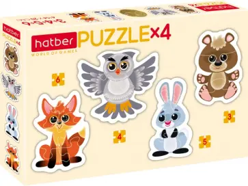 Puzzle-3, 4, 5, 6 фигурные 4 в 1 Лесные звери обложка книги