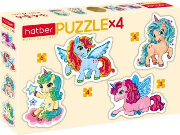 Набор пазлов 4 в 1, Единорожки обложка книги