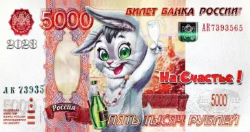 Магнит Символ Года 2023 5000 р. Кролик, Шампанское обложка книги