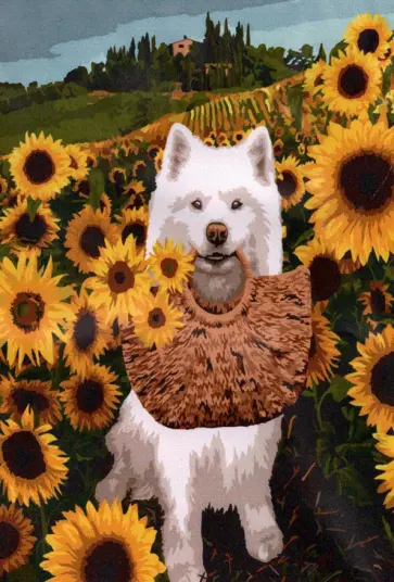 Рисование по номерам Пес в подсолнухах обложка книги