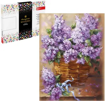 Алмазная мозаика Сирень в корзине, 30х40, с подрамником обложка книги