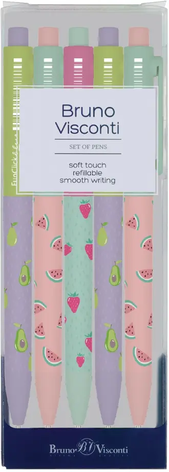 Набор из 5 шариковых автоматических ручек, FunClick. Fruit Rain, синие обложка книги