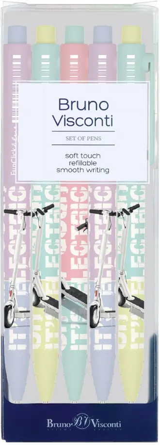 Набор из 5 шариковых автоматических ручек FunClick. Самокат, синие обложка книги