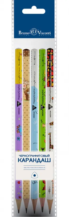 Набор карандашей чернографитных HappyGraphix, НВ, 5 штук обложка книги