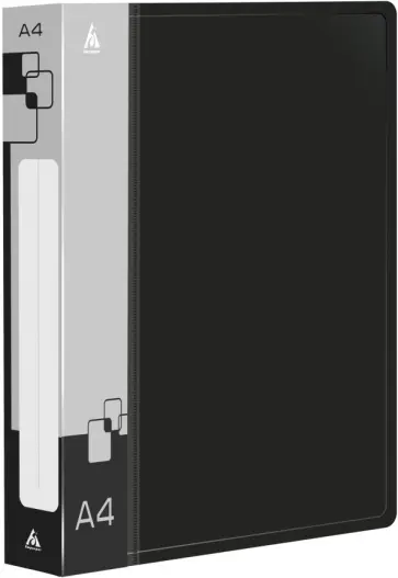 Папка на 4-х кольцах, А4, черная обложка книги