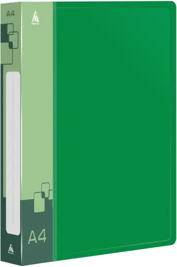 Папка на 4-х кольцах, А4, зеленая обложка книги