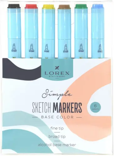 Набор маркеров для скетчинга Simple Base, двусторонних, 6 цветов обложка книги