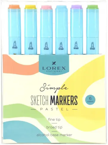 Набор маркеров для скетчинга Simple Pastel, двусторонних, 6 цветов обложка книги