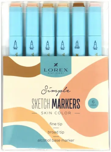 Набор маркеров для скетчинга Simple Skin, двусторонних, 6 цветов обложка книги