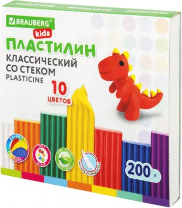 Пластилин классический Kids, 10 цветов, со стеком обложка книги