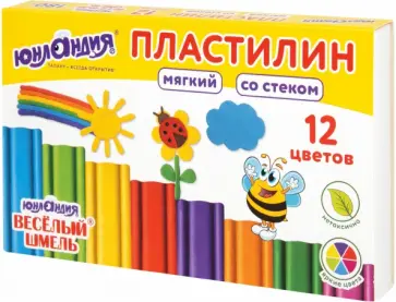 Пластилин мягкий Веселый шмель, 12 цветов, со стеком обложка книги