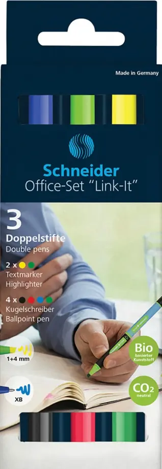 Набор двухсторонних шариковых ручек и текстовыделителей Link-It, 3 предмета обложка книги