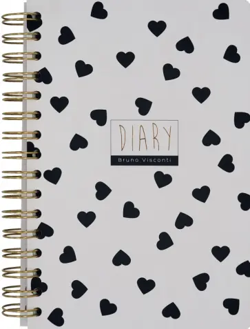 Ежедневник недатированный Cute Dairy. Black&White. Сердечки, 136 листов, А5 обложка книги