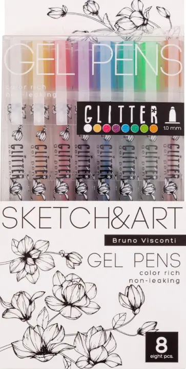 Набор гелевых ручек Sketch&Art. Uni Write. Glitter, 8 цветов, с блёстками обложка книги