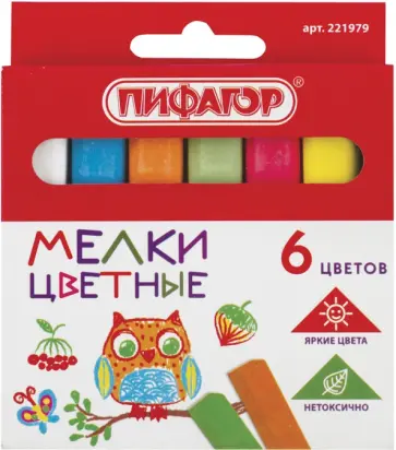 Мел цветной, 6 штук, квадратный обложка книги