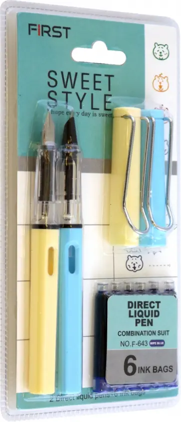 Ручка перьевая, 2 штуки, 6 капсул с чернилами, в ассортименте Ручка перьевая, 2 штуки, 6 капсул с чернилами, в ассортименте обложка книги