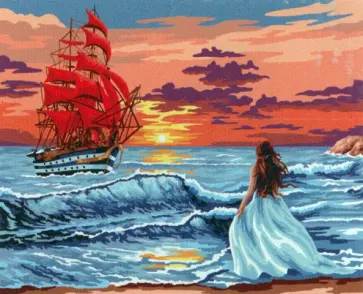 Картина по номерам на холсте с подрамником Алые паруса на закате обложка книги